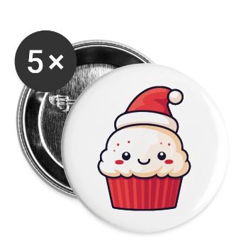 Cupcake Kuchen Backen Weihnachten - Buttons groß 56 mm (5er Pack) - Weiß - Vorne