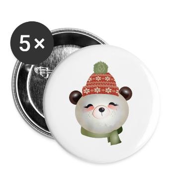 niedlicher Panda Bär mit Pudelmütze im Winter - Buttons groß 56 mm (5er Pack) - Weiß - Vorne