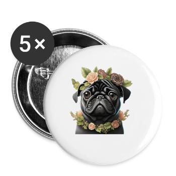 Pug with wreath - Buttons large 2.2''/56 mm (5-pack) - white - Front