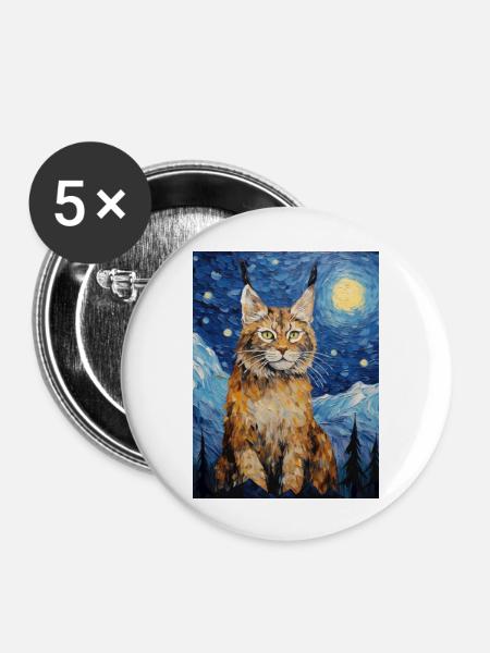 luchs, van gogh, sternennacht, tier - Buttons groß 56 mm (5er Pack) - Weiß