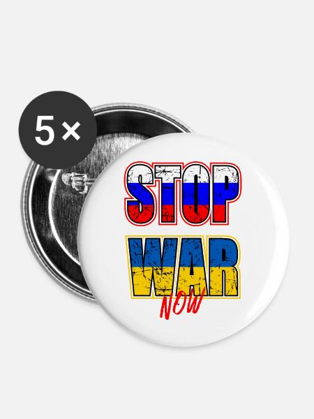 Stop War Now - Buttons groß 56 mm (5er Pack) - Weiß