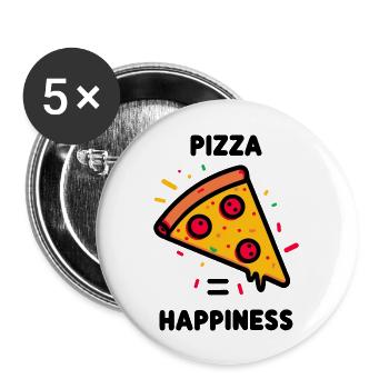 Pizza = Bonheur - Lot de 5 grands badges (56 mm) - blanc - Devant