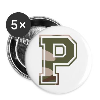 P, Monogram, Camouflage Green-Brown - Buttons large 2.2''/56 mm (5-pack) - white - Front