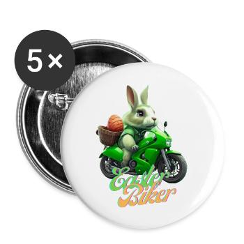 Easter Biker - The Easter Bunny becomes a biker - Buttons large 2.2''/56 mm (5-pack) - white - Front
