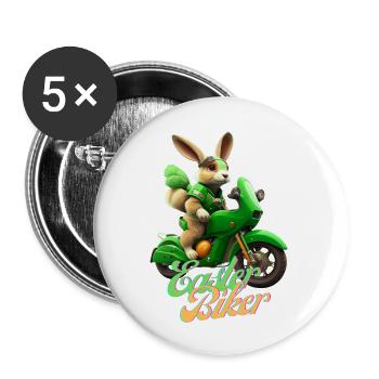 Easter Biker - The Easter Bunny becomes a biker - Buttons large 2.2''/56 mm (5-pack) - white - Front