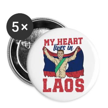 Laos Laote Stolz Junge Flagge I Geschenk - Buttons groß 56 mm (5er Pack) - Weiß - Vorne