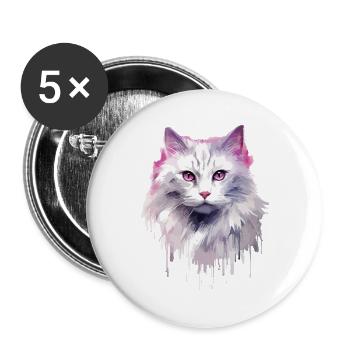 Chat à poil long Chat Blanc Maine Coone Chat de la forêt - Lot de 5 grands badges (56 mm) - blanc - Devant