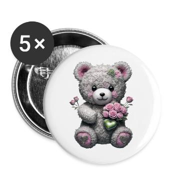 Ours en peluche avec des roses - Lot de 5 grands badges (56 mm) - blanc - Devant