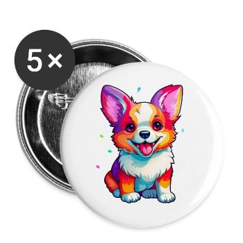Cortgi mit Farbtupfern - Buttons groß 56 mm (5er Pack) - Weiß - Vorne