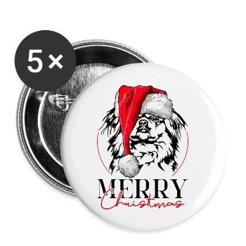 Santa Pekingese Merry Christmas Dogs Wilsigns - Buttons large 2.2''/56 mm (5-pack) - white - Front