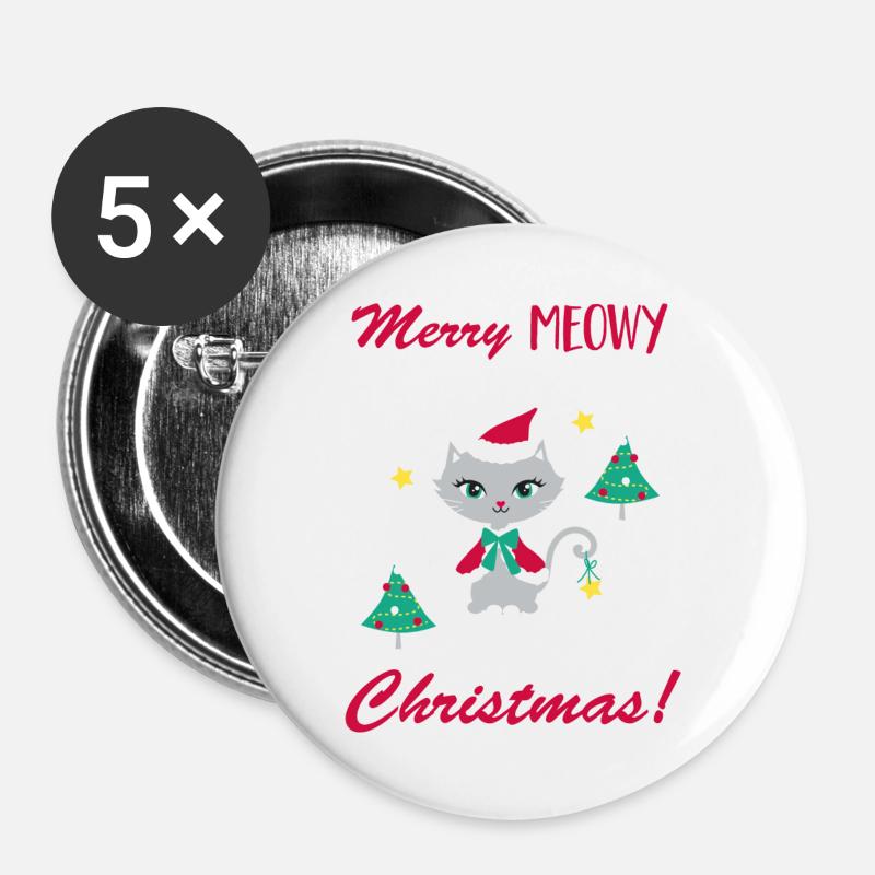Meowy Christmas Cat - Buttons large 2.2''/56 mm (5-pack) - white