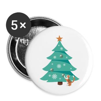 Arbre de Noël Arbre de Noël Chat - Lot de 5 grands badges (56 mm) - blanc - Devant