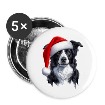Père Noël Border Collie - Lot de 5 grands badges (56 mm) - blanc - Devant