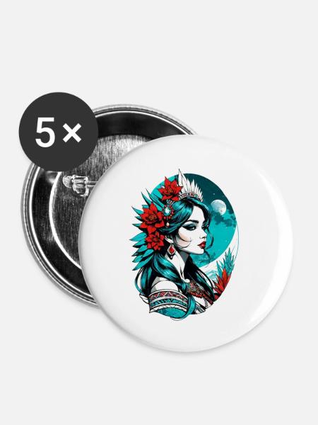 Indische Prinzessin - Aztek - Buttons groß 56 mm (5er Pack) - Weiß