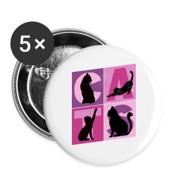 Katzen Silhouetten Pink Rosa Lila Vintage Retro - Buttons groß 56 mm (5er Pack) - Weiß - Vorne