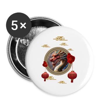Frohes neues Jahr des chinesischen Drachen - Buttons groß 56 mm (5er Pack) - Weiß - Vorne
