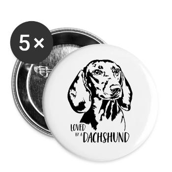Loved by a Dachshund Hundespruch Hunde Wilsigns - Buttons groß 56 mm (5er Pack) - Weiß - Vorne
