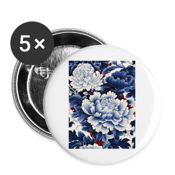 Chinesesiches Porzellan Blumen Muster - Buttons groß 56 mm (5er Pack) - Weiß - Vorne