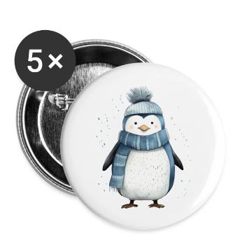 Pinguin-T-Shirt: Verspielter arktischer Charme - Buttons groß 56 mm (5er Pack) - Weiß - Vorne