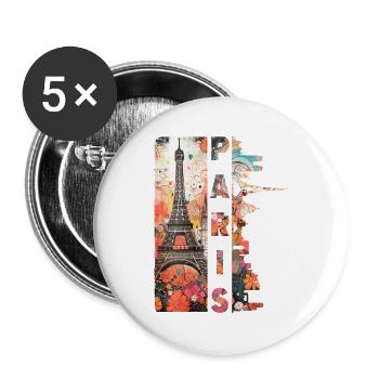 Paris Tour Eiffel France City Skyline Art - Lot de 5 grands badges (56 mm) - blanc - Devant