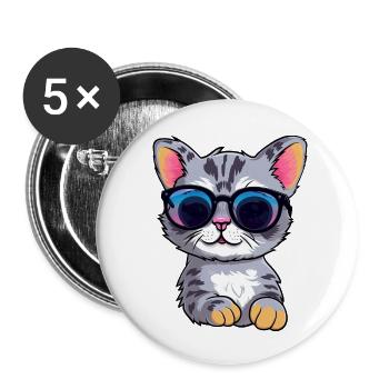 Little cute cat wearing sunglasses. - Buttons large 2.2''/56 mm (5-pack) - white - Front