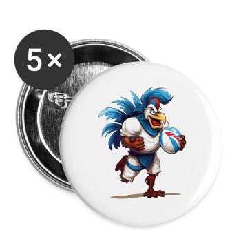 Rugby France Coq Ballon De Rugby Joueur Fan De Sport - Lot de 5 grands badges (56 mm) - blanc - Devant