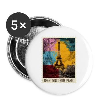 Paris Eiffel Tower France Skyline Postage Stamp - Buttons large 2.2''/56 mm (5-pack) - white - Front