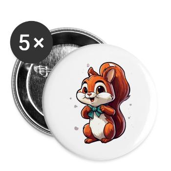 Écureuil / Animal / Rongeur / Animal de la forêt / Bande dessinée - Lot de 5 grands badges (56 mm) - blanc - Devant
