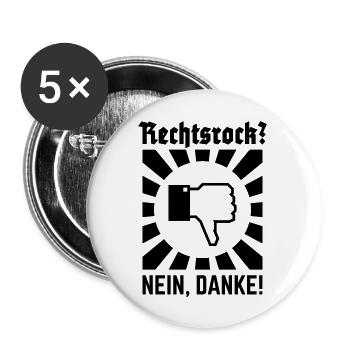 Rechtsrock? Nein, Danke! (Strahlen / Black) - Buttons groß 56 mm (5er Pack) - Weiß - Vorne