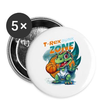 Basket-ball Dinosaure T-Rex Animal Player Cartoon - Lot de 5 grands badges (56 mm) - blanc - Devant