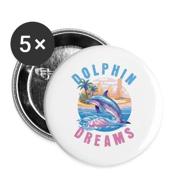 Dauphin Été Soleil Plage Mer Palmiers Vacances - Lot de 5 grands badges (56 mm) - blanc - Devant