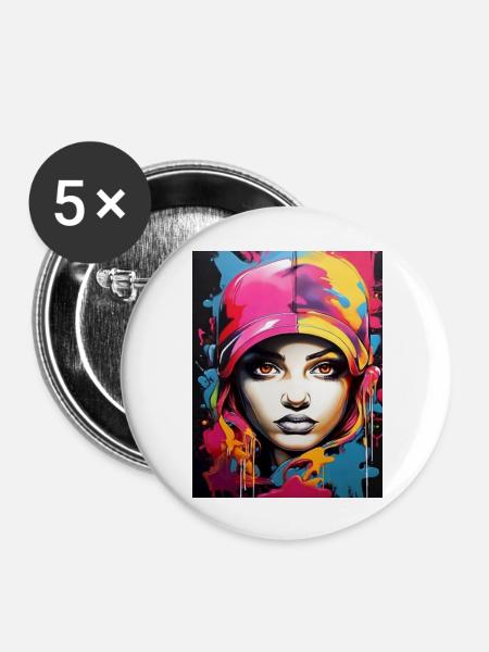 Graffiti-Stil2 - Buttons groß 56 mm (5er Pack) - Weiß