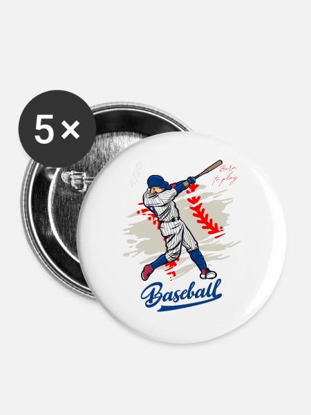 Dynamische Baseballschaukel Illustration - Buttons groß 56 mm (5er Pack) - Weiß