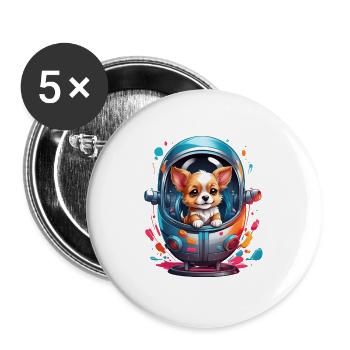 Space puppy in spacesuit - Buttons large 2.2''/56 mm (5-pack) - white - Front