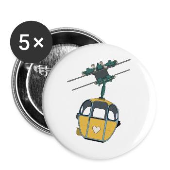 Seilbahn Gondel - Gelb Herz - Buttons groß 56 mm (5er Pack) - Weiß - Vorne