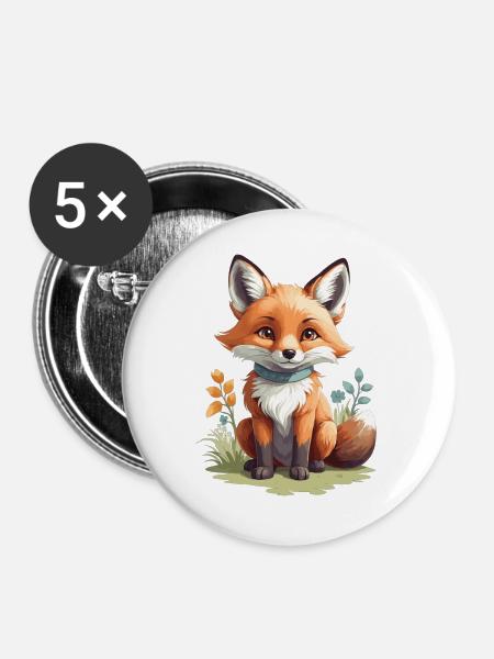 Süßer kleiner Fuchs - Buttons groß 56 mm (5er Pack) - Weiß