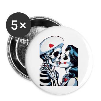 Skelett Paar - Buttons groß 56 mm (5er Pack) - Weiß - Vorne