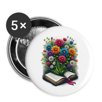Book lover - Flowers growing from a book - Buttons large 2.2''/56 mm (5-pack) - white - Front