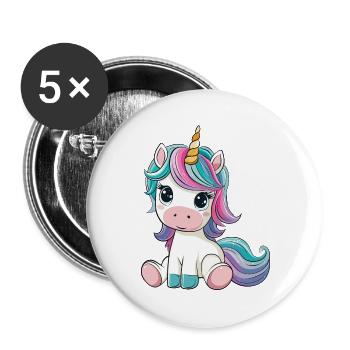 Einhorn Süß Niedlich Baby Kinder Einhörner Cartoon - Buttons groß 56 mm (5er Pack) - Weiß - Vorne