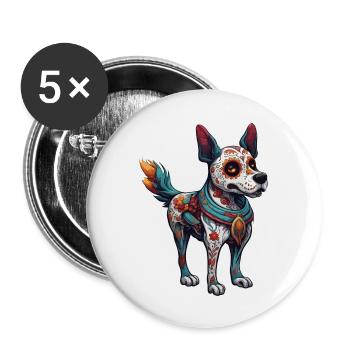 La Catrina/ Tattoo / Mexico / Animal / Dog - Buttons large 2.2''/56 mm (5-pack) - white - Front
