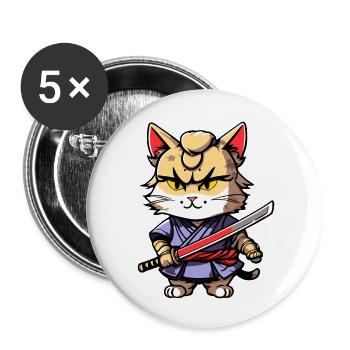 Samurai Cat #31 - Buttons large 2.2''/56 mm (5-pack) - white - Front