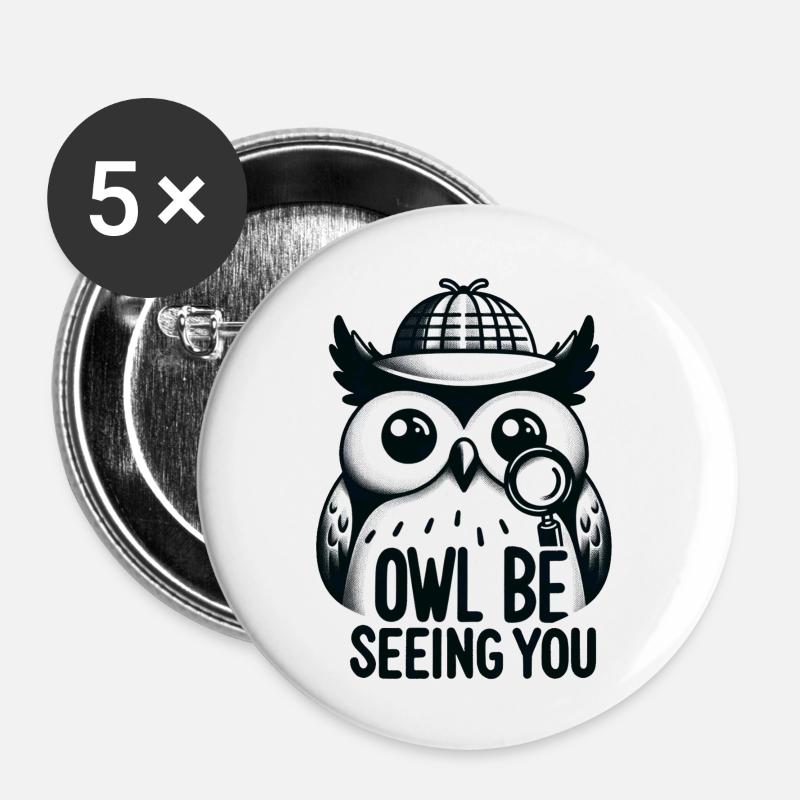 Owl beseeing you - Buttons large 2.2''/56 mm (5-pack) - white