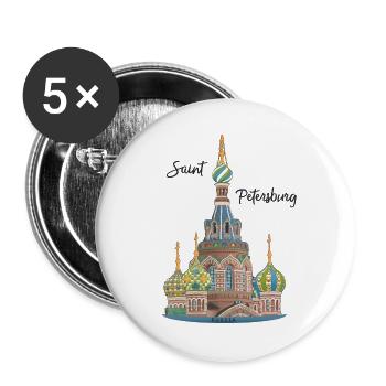 St. Petersburg, Kirche, Russland, Handzeichnung - Buttons groß 56 mm (5er Pack) - Weiß - Vorne