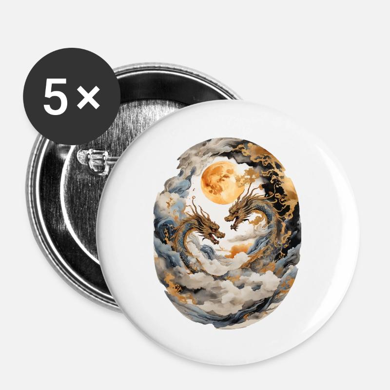 Japanese Dragons - Buttons large 2.2''/56 mm (5-pack) - white