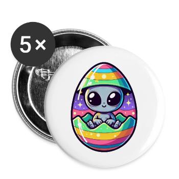 Alien Osterei-Schlüpfen Design: Bunte Überraschung - Buttons groß 56 mm (5er Pack) - Weiß - Vorne