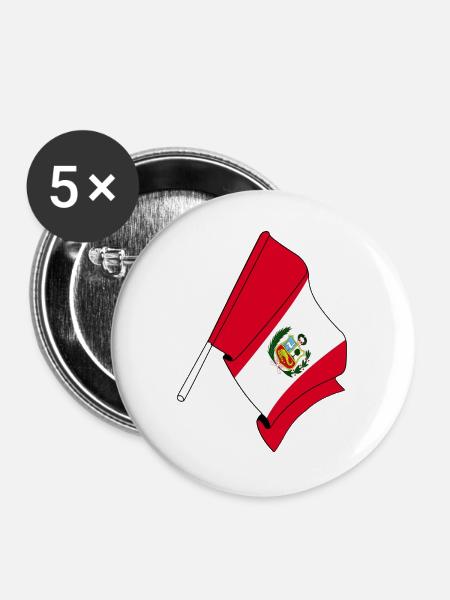 Flagge Peru - Buttons groß 56 mm (5er Pack) - Weiß