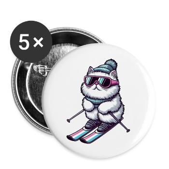 Chat persan skieur hiver magie - Lot de 5 grands badges (56 mm) - blanc - Devant
