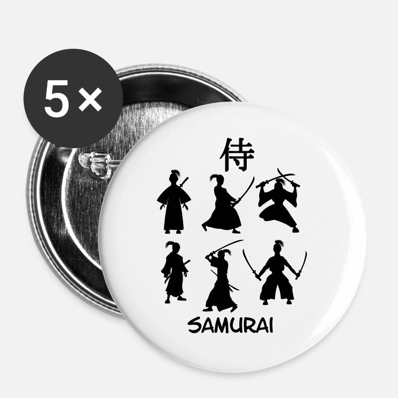 SamuraiJapanischer Schwertkämpfer - Buttons groß 56 mm (5er Pack) - Weiß