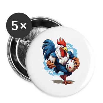 Rugby France Coq Ballon De Rugby Joueur Fan De Sport - Lot de 5 grands badges (56 mm) - blanc - Devant