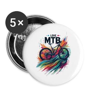 Lebendiges Mountainbike-Abenteuer-Design Liebe MTB - Buttons groß 56 mm (5er Pack) - Weiß - Vorne
